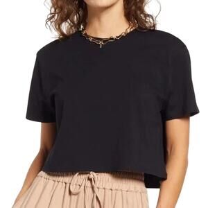 NWT Open Edit Black Crop T-Shirt XL Organic Cotton Boxy Fit Minimalist Tee